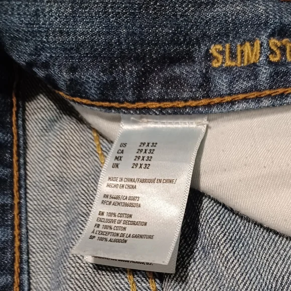 American Eagle men's jeans 29x32 factory distressed slim straight 100% cotton - Picture 3 of 7